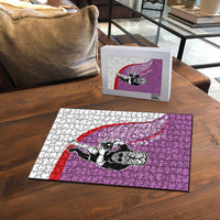 Personalised Aotearoa Lawn Bowls Puzzle Maori Warrior and Silver Fern Sporty Style Pink LT03 - Polynesian Pride