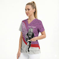 Personalised Aotearoa Lawn Bowls Scrub Top Maori Warrior and Silver Fern Sporty Style Pink LT03 - Polynesian Pride