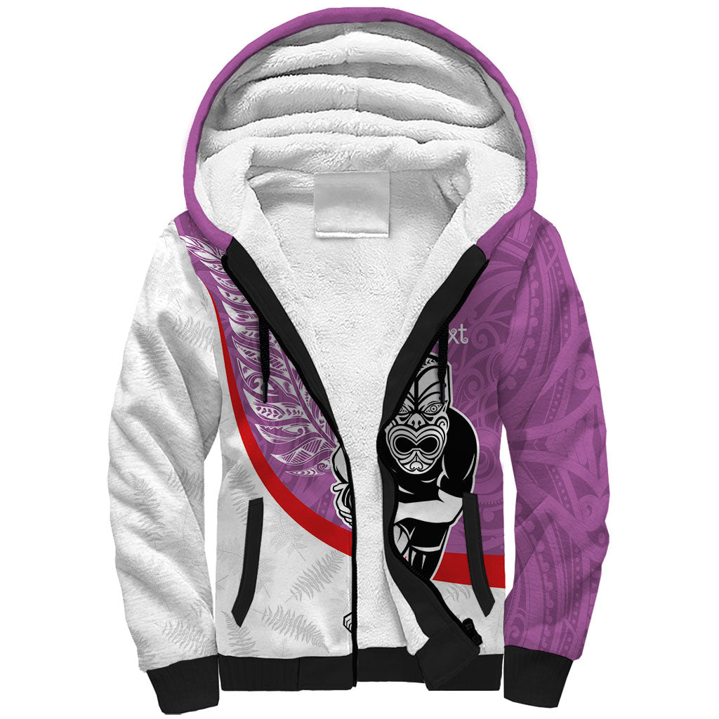 Personalised Aotearoa Lawn Bowls Sherpa Hoodie Maori Warrior and Silver Fern Sporty Style Pink LT03 Unisex Pink - Polynesian Pride