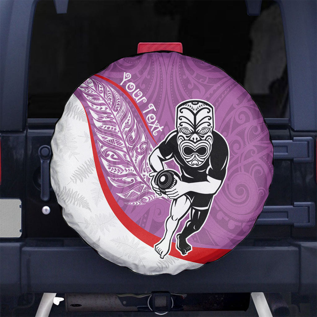 Personalised Aotearoa Lawn Bowls Spare Tire Cover Maori Warrior and Silver Fern Sporty Style Pink