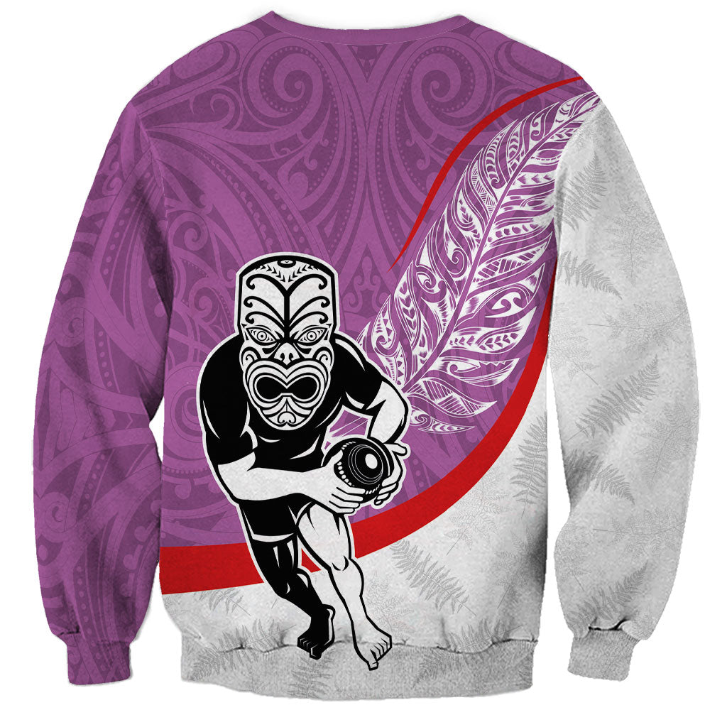 Personalised Aotearoa Lawn Bowls Sweatshirt Maori Warrior and Silver Fern Sporty Style Pink LT03 - Polynesian Pride