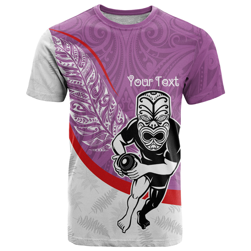 Personalised Aotearoa Lawn Bowls T Shirt Maori Warrior and Silver Fern Sporty Style Pink LT03 Pink - Polynesian Pride