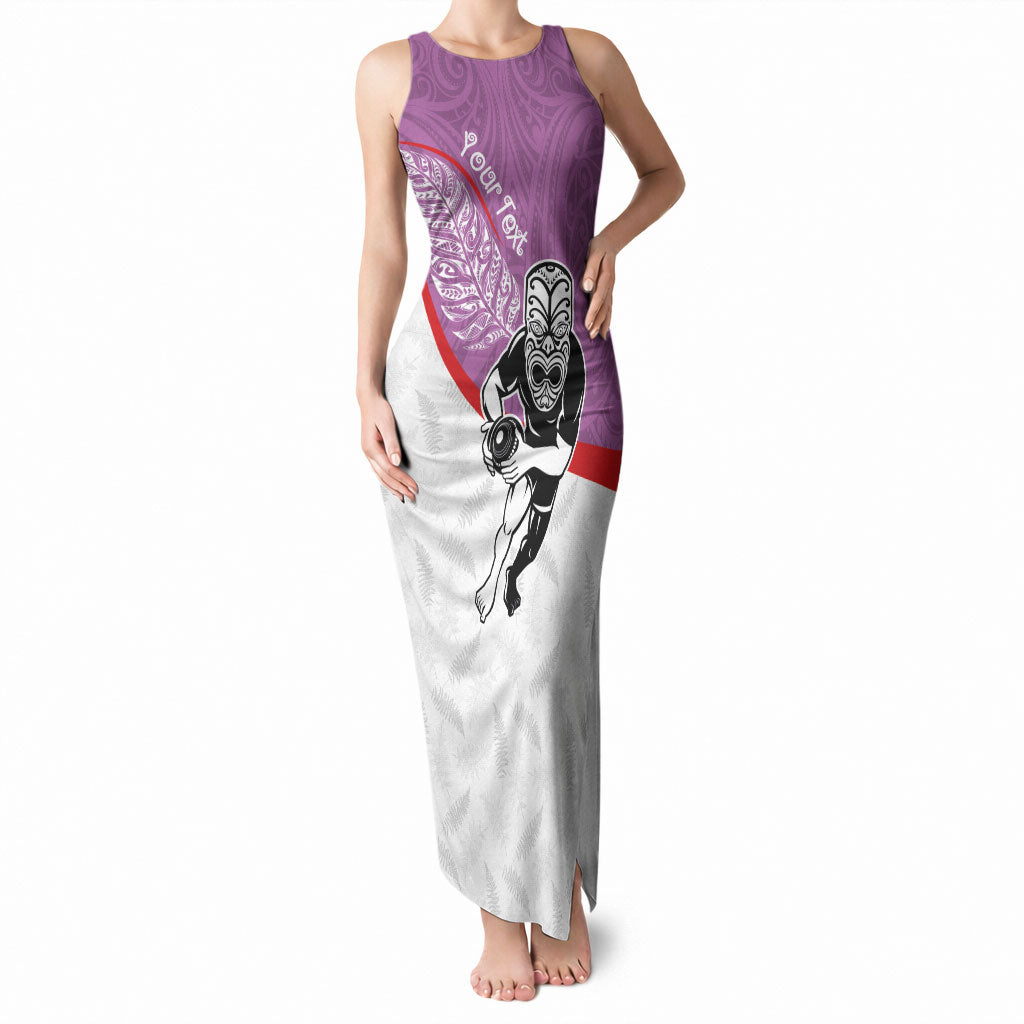 Personalised Aotearoa Lawn Bowls Tank Maxi Dress Maori Warrior and Silver Fern Sporty Style Pink LT03 Women Pink - Polynesian Pride