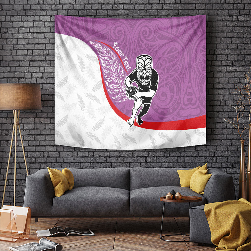 Personalised Aotearoa Lawn Bowls Tapestry Maori Warrior and Silver Fern Sporty Style Pink LT03 Pink - Polynesian Pride