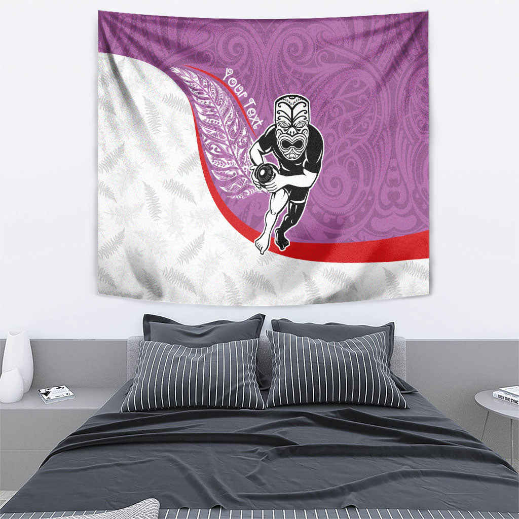 Personalised Aotearoa Lawn Bowls Tapestry Maori Warrior and Silver Fern Sporty Style Pink LT03 - Polynesian Pride