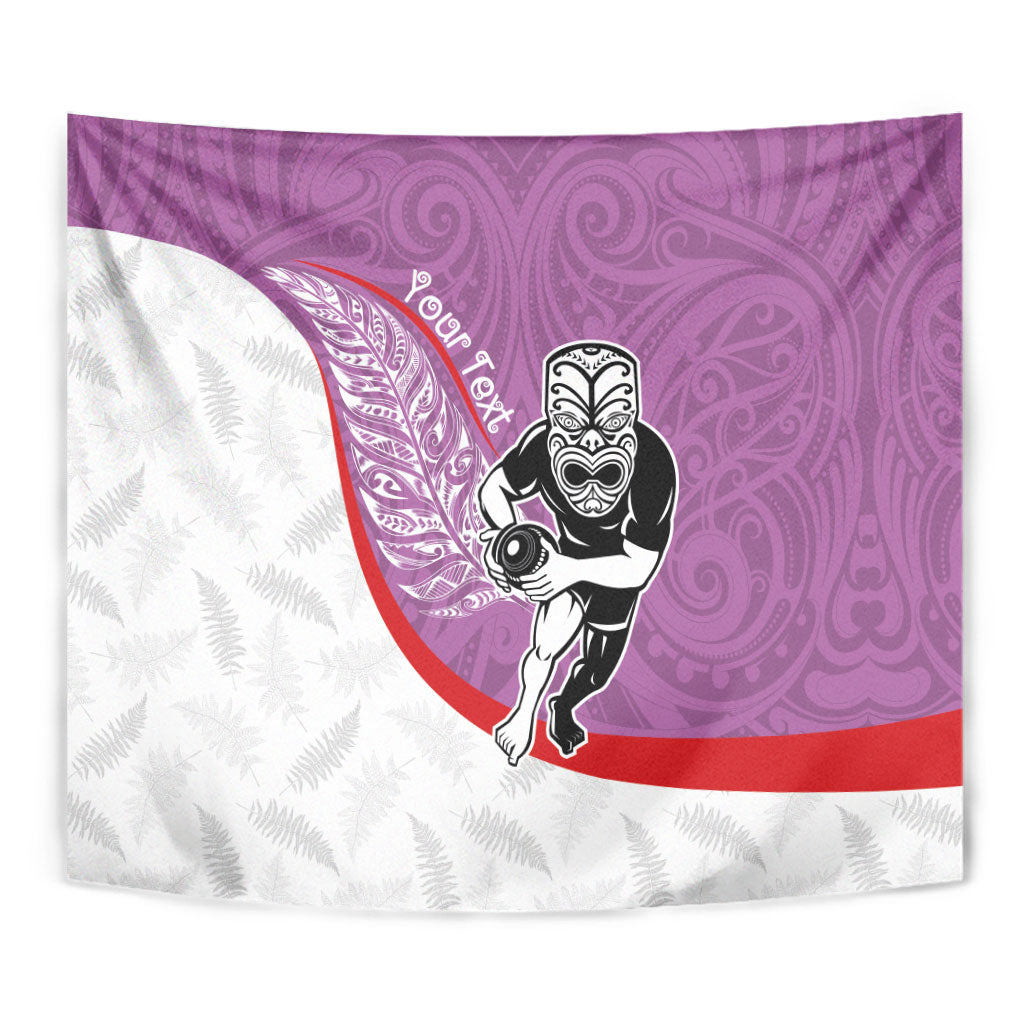 Personalised Aotearoa Lawn Bowls Tapestry Maori Warrior and Silver Fern Sporty Style Pink LT03 - Polynesian Pride