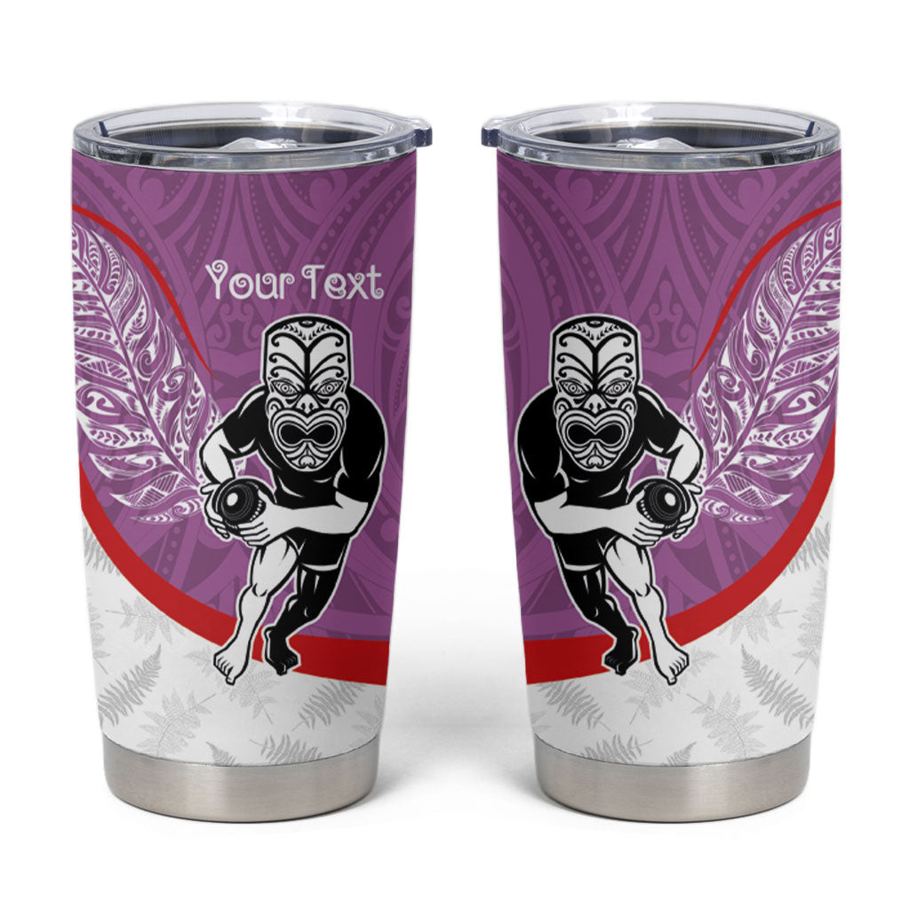 Personalised Aotearoa Lawn Bowls Tumbler Cup Maori Warrior and Silver Fern Sporty Style Pink LT03 Pink - Polynesian Pride