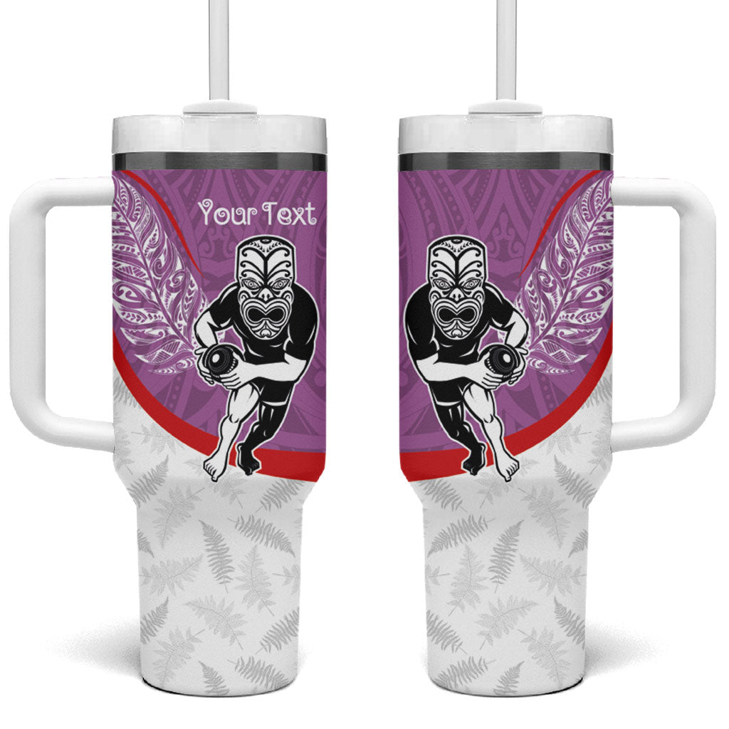 Personalised Aotearoa Lawn Bowls Tumbler With Handle Maori Warrior and Silver Fern Sporty Style Pink