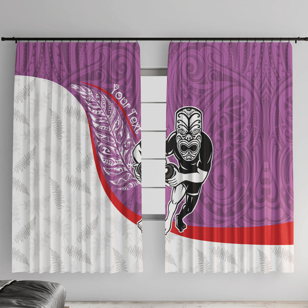 Personalised Aotearoa Lawn Bowls Window Curtain Maori Warrior and Silver Fern Sporty Style Pink LT03 With Hooks Pink - Polynesian Pride