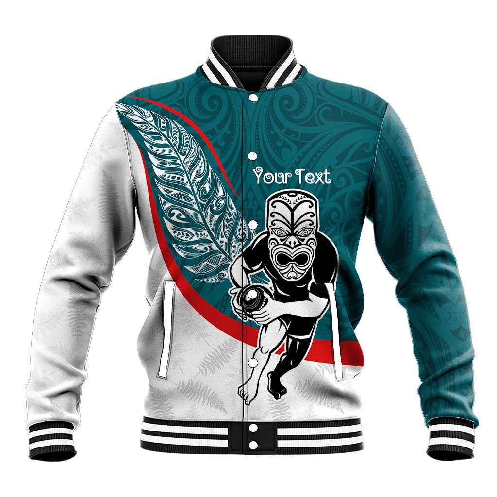 Personalised Aotearoa Lawn Bowls Baseball Jacket Maori Warrior and Silver Fern Sporty Style Teal LT03 Unisex Teal - Polynesian Pride
