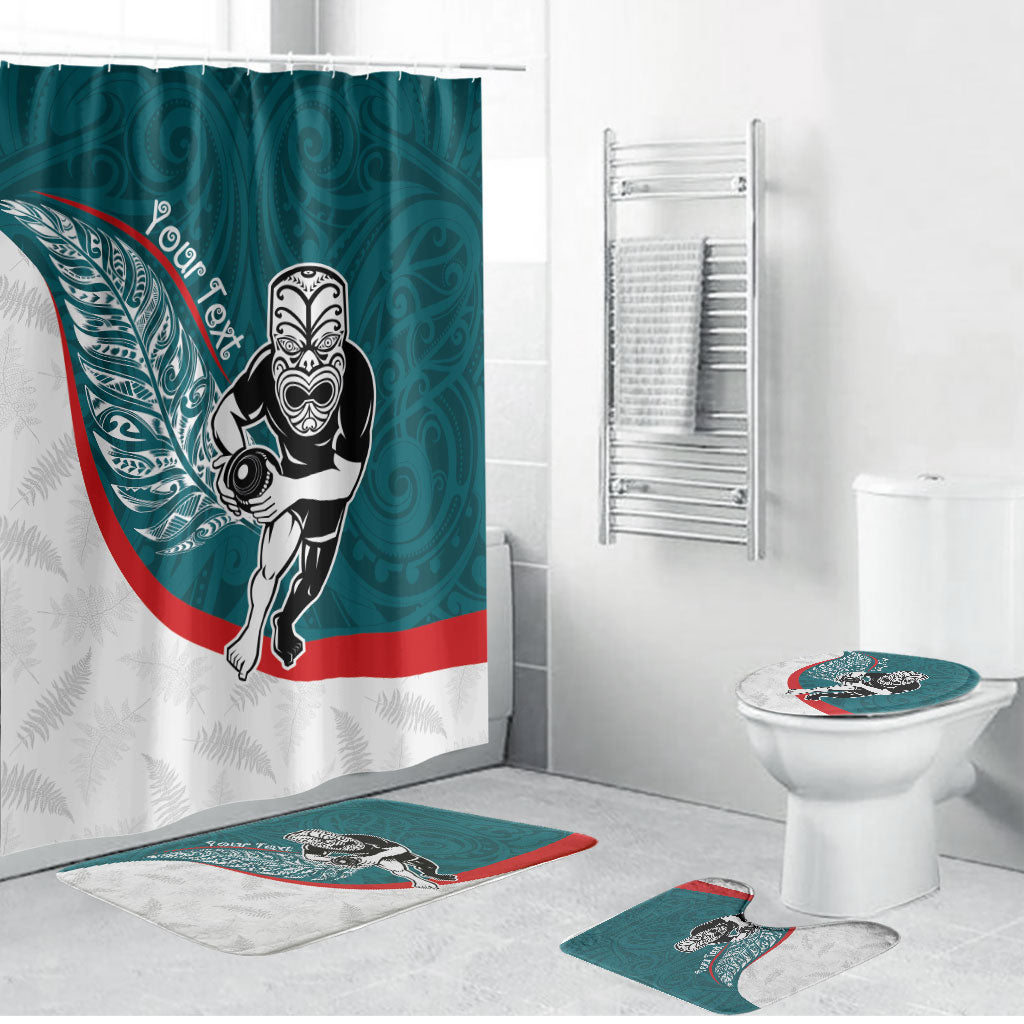 Personalised Aotearoa Lawn Bowls Bathroom Set Maori Warrior and Silver Fern Sporty Style Teal LT03 Bathroom Set (4 pcs) Teal - Polynesian Pride