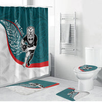Personalised Aotearoa Lawn Bowls Bathroom Set Maori Warrior and Silver Fern Sporty Style Teal LT03 Bathroom Set (4 pcs) Teal - Polynesian Pride