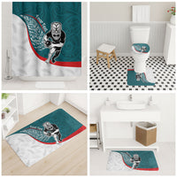 Personalised Aotearoa Lawn Bowls Bathroom Set Maori Warrior and Silver Fern Sporty Style Teal LT03 - Polynesian Pride
