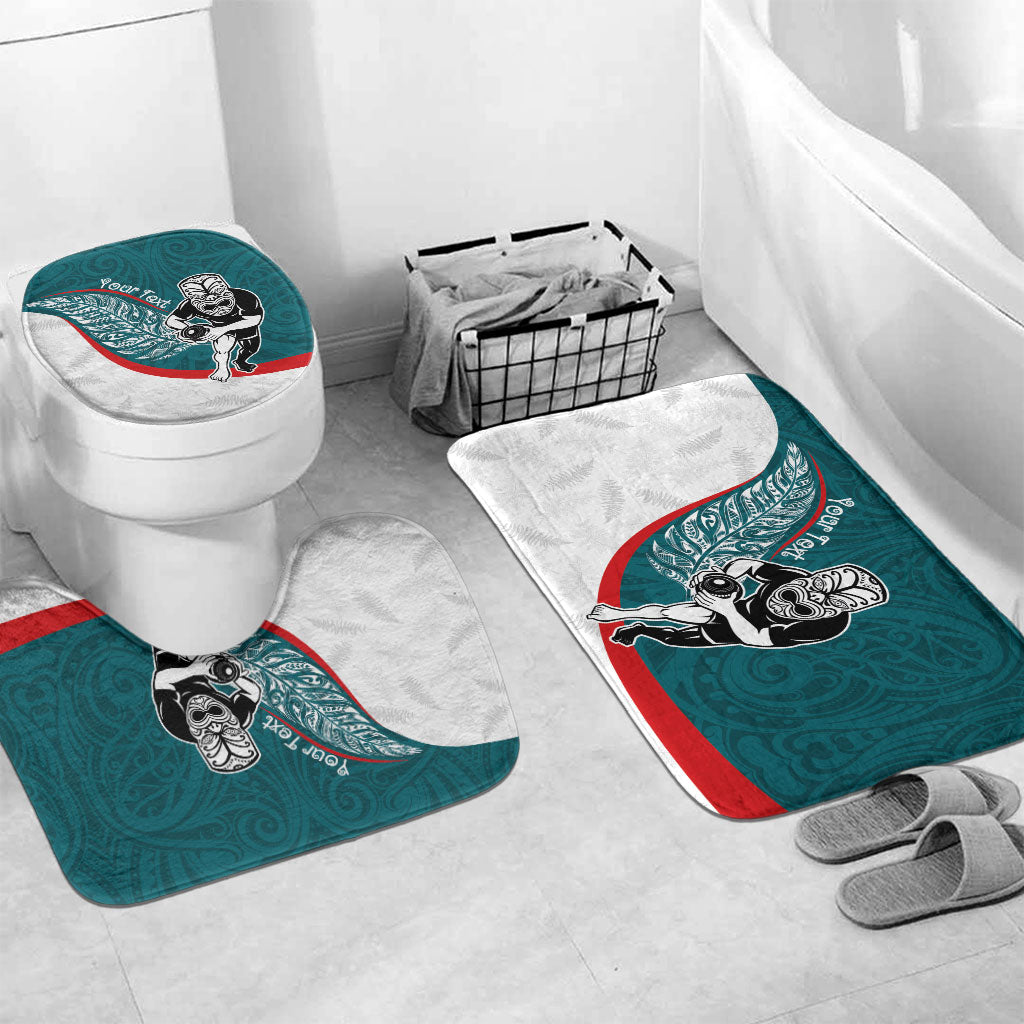 Personalised Aotearoa Lawn Bowls Bathroom Set Maori Warrior and Silver Fern Sporty Style Teal LT03 Mat Set Only (3 pcs) One Size Teal - Polynesian Pride