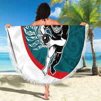 Personalised Aotearoa Lawn Bowls Beach Blanket Maori Warrior and Silver Fern Sporty Style Teal LT03 - Polynesian Pride