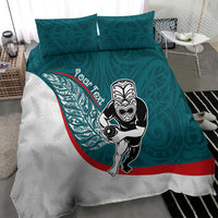 Personalised Aotearoa Lawn Bowls Bedding Set Maori Warrior and Silver Fern Sporty Style Teal LT03 - Polynesian Pride