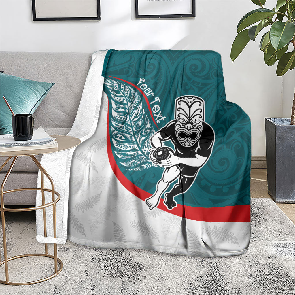 Personalised Aotearoa Lawn Bowls Blanket Maori Warrior and Silver Fern Sporty Style Teal LT03 - Polynesian Pride