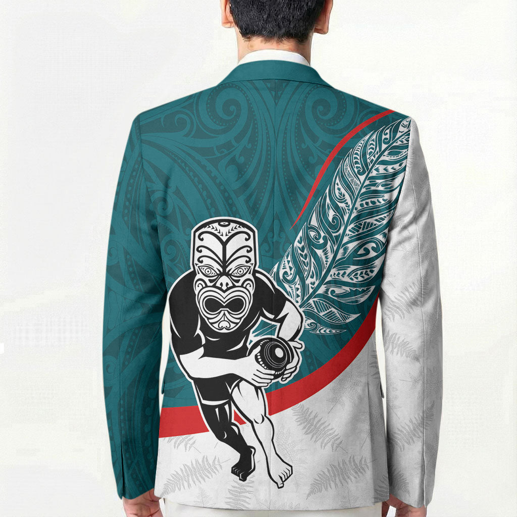 Personalised Aotearoa Lawn Bowls Blazer Maori Warrior and Silver Fern Sporty Style Teal LT03 - Polynesian Pride