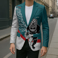 Personalised Aotearoa Lawn Bowls Blazer Maori Warrior and Silver Fern Sporty Style Teal LT03 - Polynesian Pride