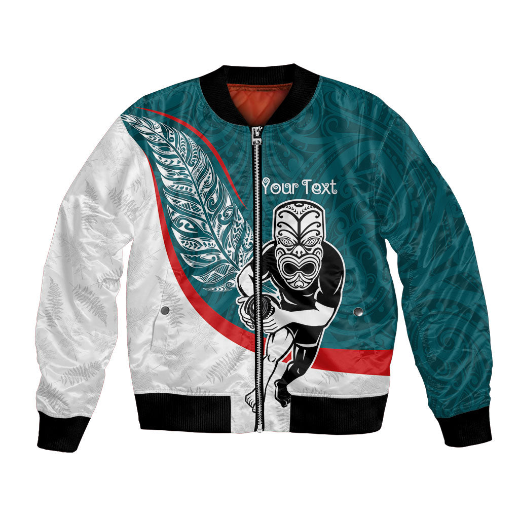 Personalised Aotearoa Lawn Bowls Bomber Jacket Maori Warrior and Silver Fern Sporty Style Teal LT03 Unisex Teal - Polynesian Pride