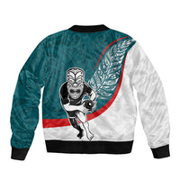 Personalised Aotearoa Lawn Bowls Bomber Jacket Maori Warrior and Silver Fern Sporty Style Teal LT03 - Polynesian Pride