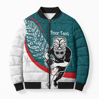 Personalised Aotearoa Lawn Bowls Bomber Puffer Jacket Maori Warrior and Silver Fern Sporty Style Teal LT03 Unisex Teal - Polynesian Pride