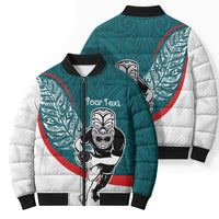 Personalised Aotearoa Lawn Bowls Bomber Puffer Jacket Maori Warrior and Silver Fern Sporty Style Teal LT03 - Polynesian Pride