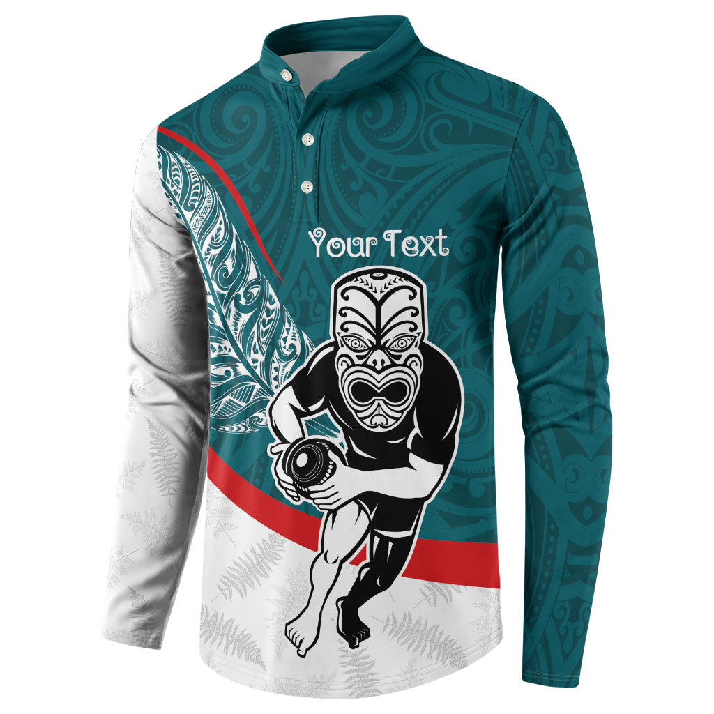 Personalised Aotearoa Lawn Bowls Button Sweatshirt Maori Warrior and Silver Fern Sporty Style Teal LT03 - Polynesian Pride