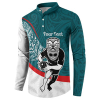 Personalised Aotearoa Lawn Bowls Button Sweatshirt Maori Warrior and Silver Fern Sporty Style Teal LT03 - Polynesian Pride