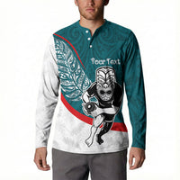 Personalised Aotearoa Lawn Bowls Button Sweatshirt Maori Warrior and Silver Fern Sporty Style Teal LT03 - Polynesian Pride