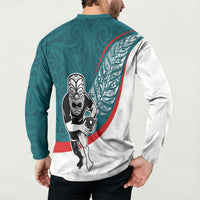 Personalised Aotearoa Lawn Bowls Button Sweatshirt Maori Warrior and Silver Fern Sporty Style Teal LT03 - Polynesian Pride