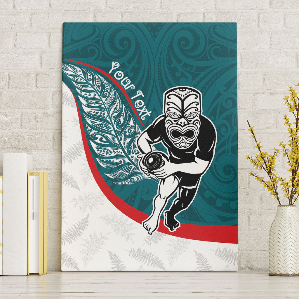 Personalised Aotearoa Lawn Bowls Canvas Wall Art Maori Warrior and Silver Fern Sporty Style Teal LT03 Without Frame Teal - Polynesian Pride