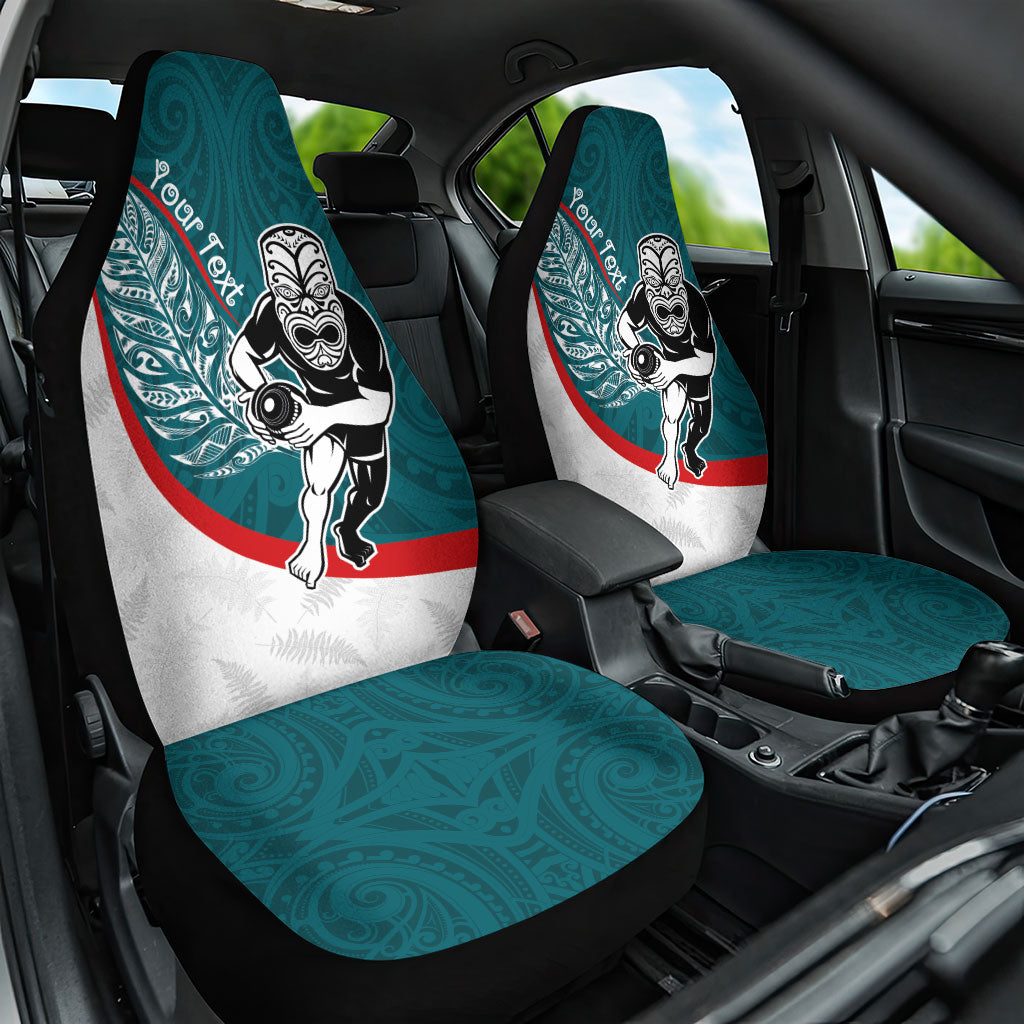 Personalised Aotearoa Lawn Bowls Car Seat Cover Maori Warrior and Silver Fern Sporty Style Teal LT03 One Size Teal - Polynesian Pride