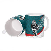 Personalised Aotearoa Lawn Bowls Ceramic Mug Maori Warrior and Silver Fern Sporty Style Teal LT03 - Polynesian Pride