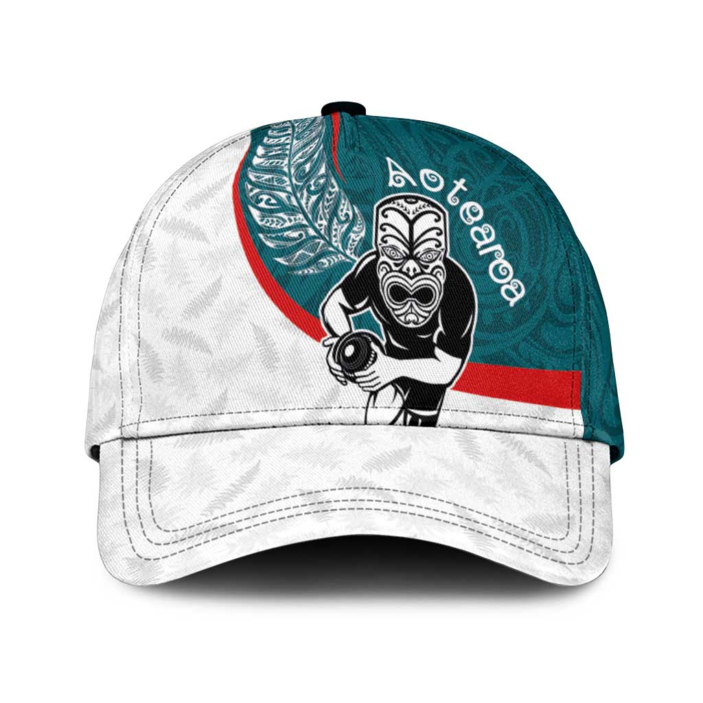 Aotearoa Lawn Bowls Classic Cap Maori Warrior and Silver Fern Sporty Style Teal