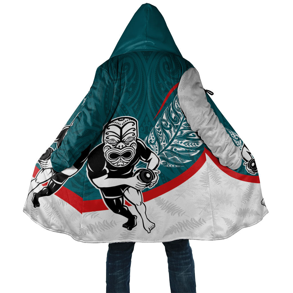 Personalised Aotearoa Lawn Bowls Cloak Maori Warrior and Silver Fern Sporty Style Teal