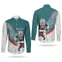 Personalised Aotearoa Lawn Bowls Couples Matching Short Sleeve Bodycon Dress and Long Sleeve Button Shirt Maori Warrior and Silver Fern Sporty Style Teal LT03 - Polynesian Pride