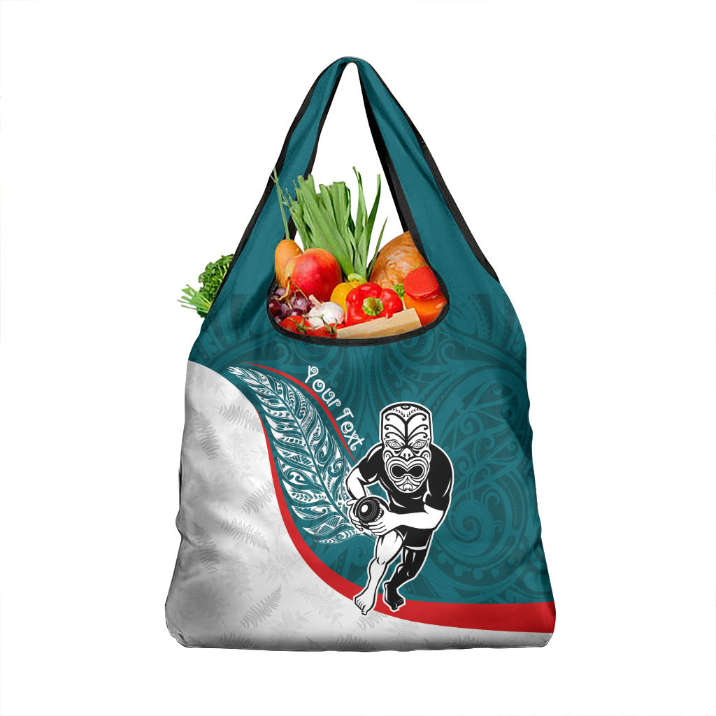 Personalised Aotearoa Lawn Bowls Grocery Bag Maori Warrior and Silver Fern Sporty Style Teal