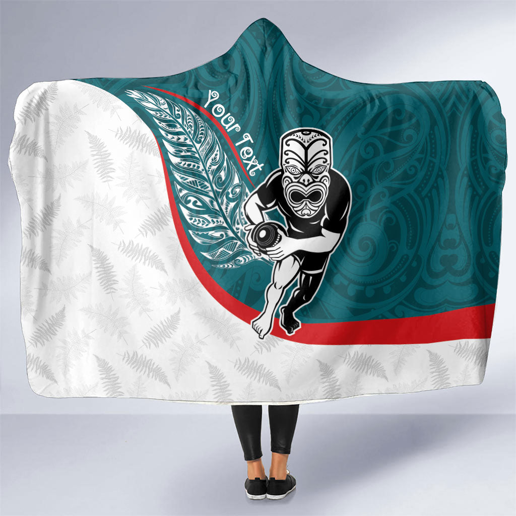 Personalised Aotearoa Lawn Bowls Hooded Blanket Maori Warrior and Silver Fern Sporty Style Teal LT03 One Size Teal - Polynesian Pride