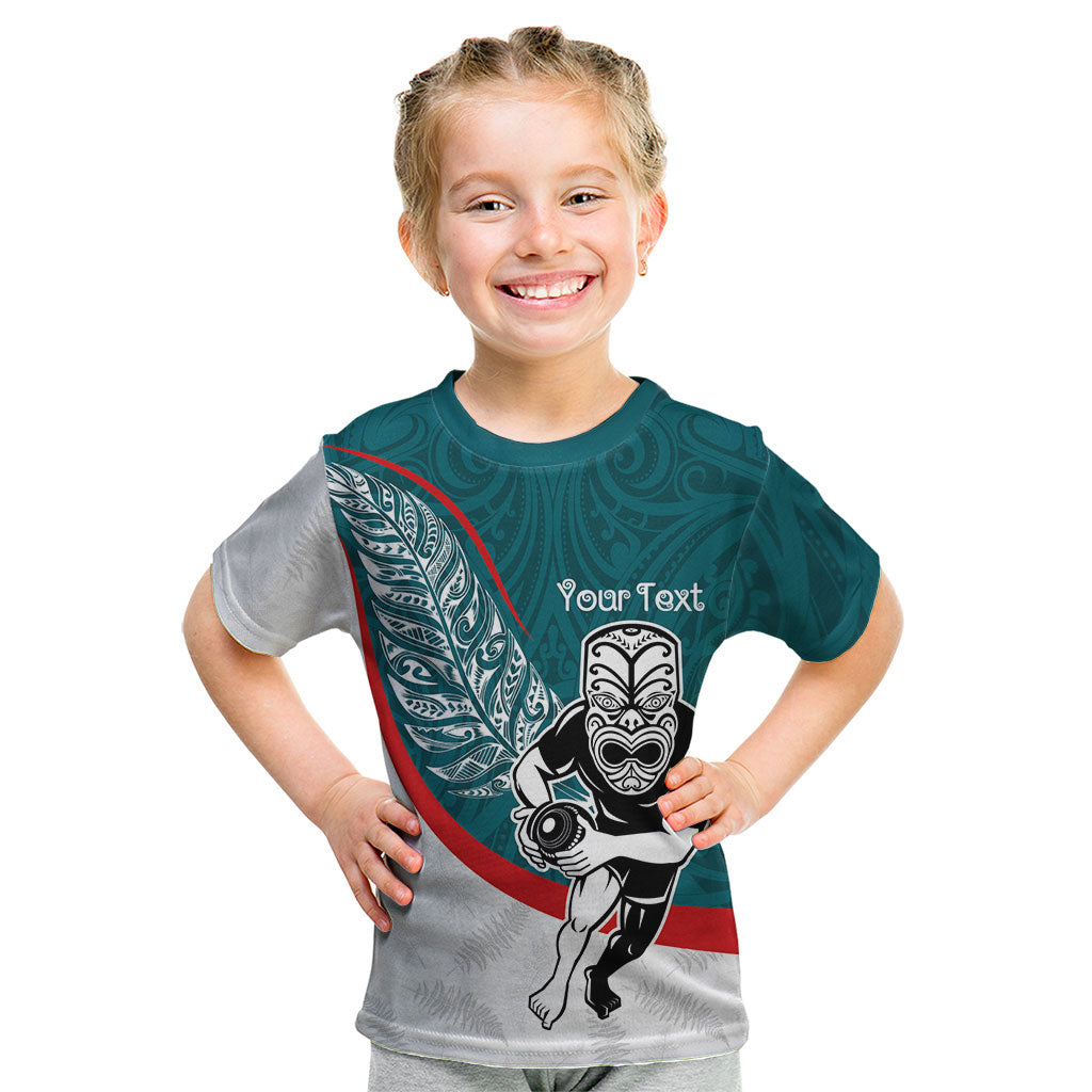 Personalised Aotearoa Lawn Bowls Kid T Shirt Maori Warrior and Silver Fern Sporty Style Teal LT03 Teal - Polynesian Pride