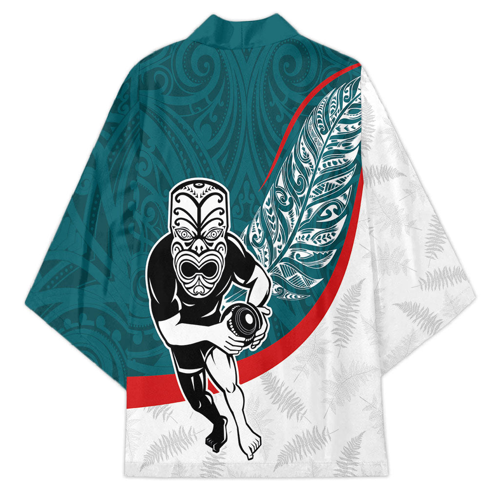 Personalised Aotearoa Lawn Bowls Kimono Maori Warrior and Silver Fern Sporty Style Teal LT03 - Polynesian Pride