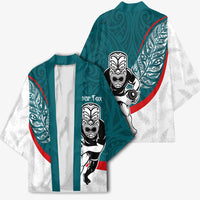 Personalised Aotearoa Lawn Bowls Kimono Maori Warrior and Silver Fern Sporty Style Teal LT03 - Polynesian Pride