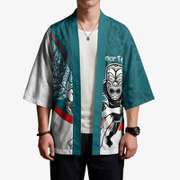 Personalised Aotearoa Lawn Bowls Kimono Maori Warrior and Silver Fern Sporty Style Teal LT03 - Polynesian Pride