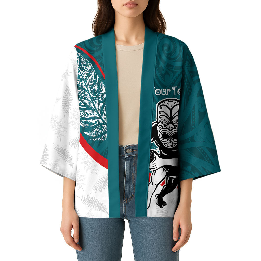 Personalised Aotearoa Lawn Bowls Kimono Maori Warrior and Silver Fern Sporty Style Teal LT03 - Polynesian Pride