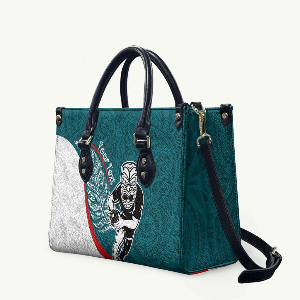 Personalised Aotearoa Lawn Bowls Leather Bag Maori Warrior and Silver Fern Sporty Style Teal LT03 Teal - Polynesian Pride