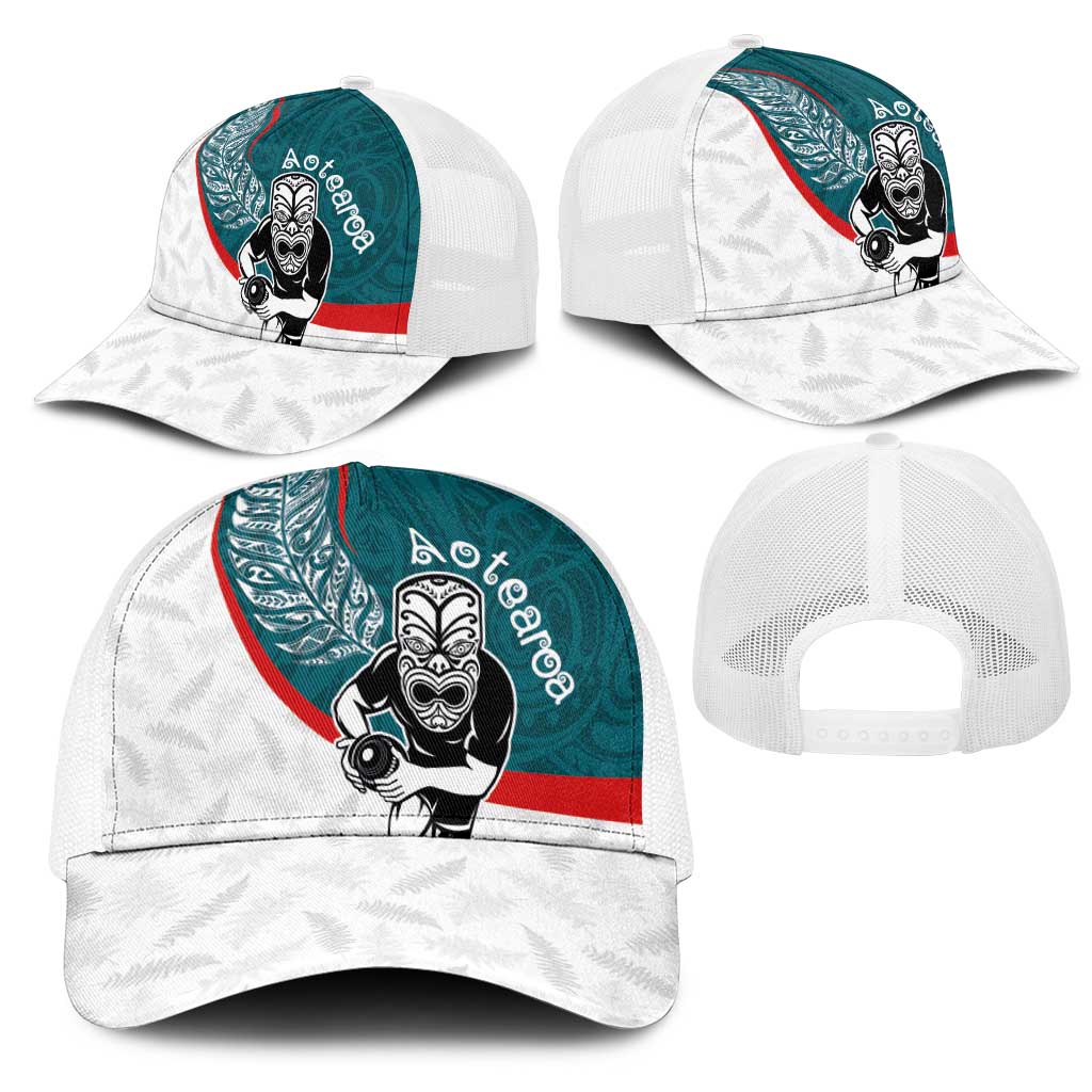 Aotearoa Lawn Bowls Mesh Trucker Cap Maori Warrior and Silver Fern Sporty Style Teal LT03 - Polynesian Pride