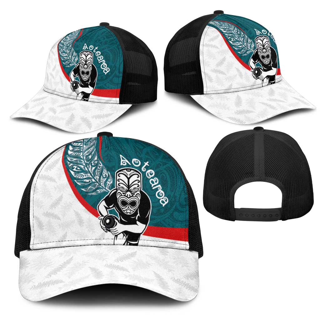 Aotearoa Lawn Bowls Mesh Trucker Cap Maori Warrior and Silver Fern Sporty Style Teal LT03 - Polynesian Pride