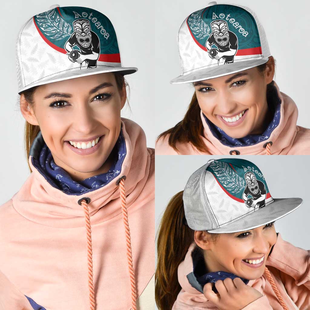 Aotearoa Lawn Bowls Mesh Trucker Cap Maori Warrior and Silver Fern Sporty Style Teal LT03 - Polynesian Pride