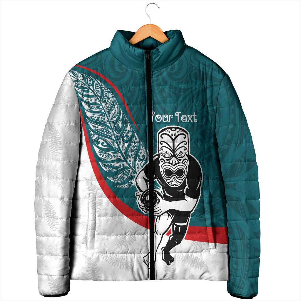 Personalised Aotearoa Lawn Bowls Padded Jacket Maori Warrior and Silver Fern Sporty Style Teal LT03 - Polynesian Pride