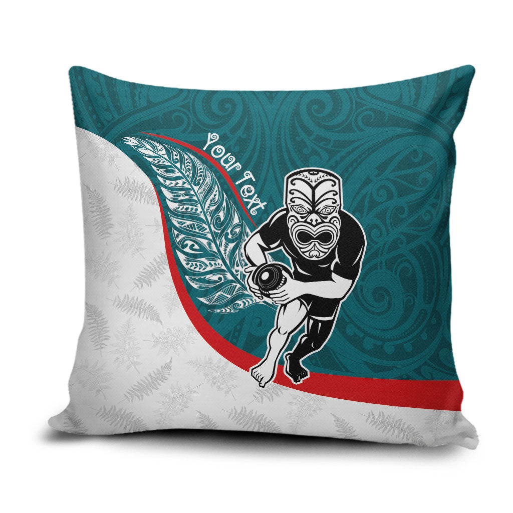 Personalised Aotearoa Lawn Bowls Pillow Cover Maori Warrior and Silver Fern Sporty Style Teal LT03 Teal - Polynesian Pride